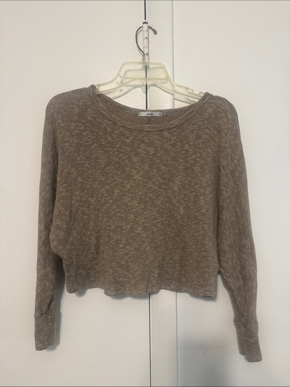 Papaya Taupe Off-the-Shoulder Cropped Sweater